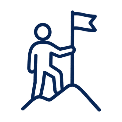 Person climbing a mountain with a flag